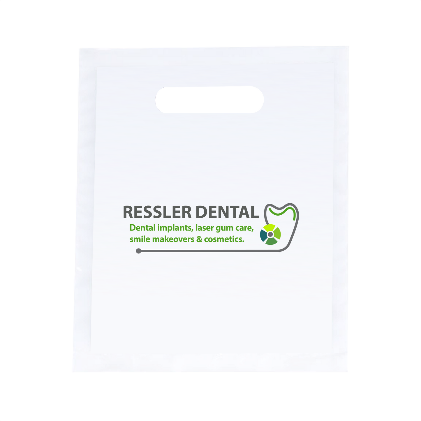 RESSLER DENTAL 7.5"W x 9"H Full Color Die Cut Bag