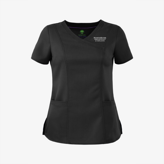 NORTH RIVER PERIO Healing Hands Women's Mock Cross Over Scrub Top