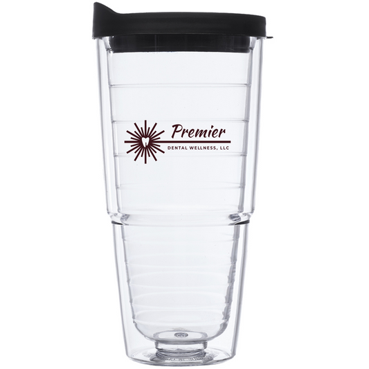 GA 24 Oz Clear Orbit Tumbler With Colored Lid and Straw